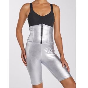 SECNDNTURE by Jordyn Woods Metallic Silver Waist Trainer Bike Shorts